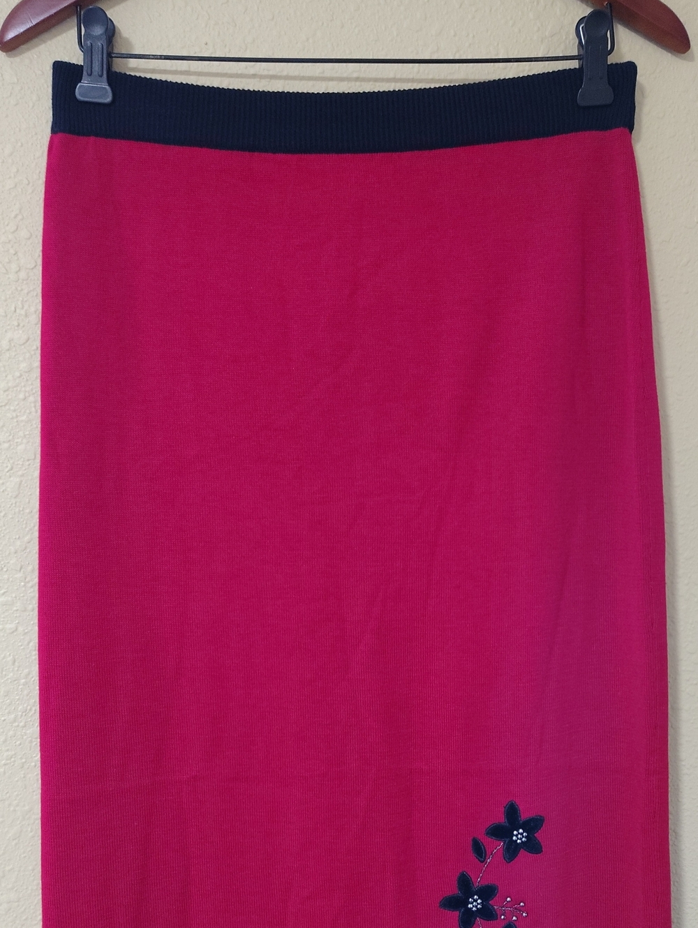 Vintage Dressbarn Dark Floral Beads Knit Slit Maxi Skirt Size M Whimsigoth 90s - Picture 5 of 16